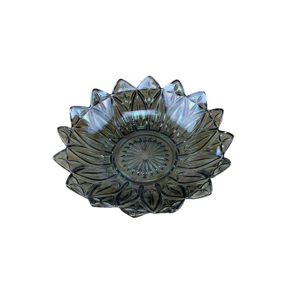 Vintage Federal Glass Smoke Iridescent Carnival Glass Serving Bowl Petals 10" - Picture 1 of 10